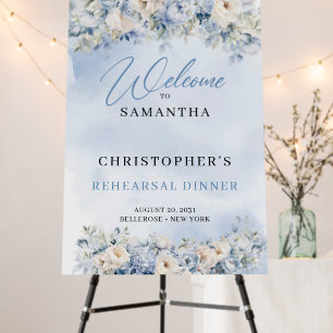 Winter Dusty Blue floral rehearsal dinner welcome Foam Board