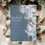 Winter dusty blue floral snow bridal shower invitation<br><div class="desc">Let's celebrate the bride to be with this pretty hand painted winter wonderland theme bridal shower invitation. Featuring beautiful white anemones, peonies, and dusty blue flowers, with dark green eucalyptus branches with white snow on editable dark dusty blue background and an elegant and modern brush script font. Perfect for autumn...</div>