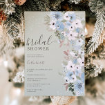 Winter dusty blue floral snow green bridal shower invitation<br><div class="desc">Let's celebrate the bride to be with this pretty hand painted winter wonderland theme bridal shower invitation. Featuring beautiful white anemones, peonies, and dusty blue flowers, with dark green eucalyptus branches with white snow on editable sage green background and an elegant and modern brush script font. Perfect for autumn winter,...</div>