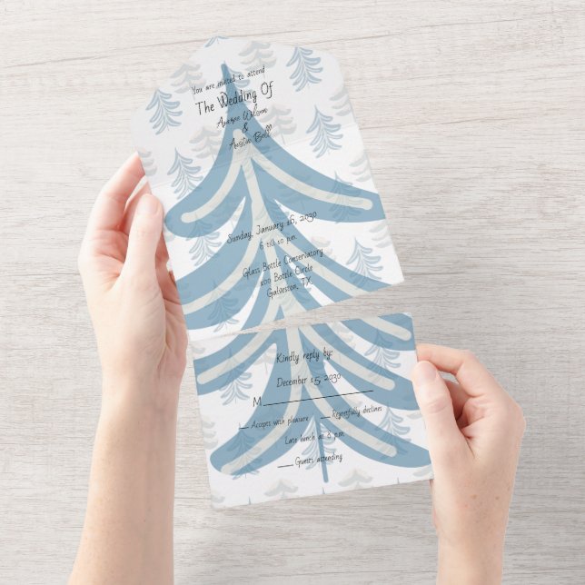 Winter Dusty Blue Floral Winter All In One  All In One Invitation (Tearaway)