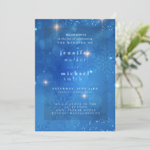 Winter Dusty Blue Mountain Minimalist Wedding Invitation