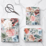 Winter Dusty Blue & Pink Roses Pine & Rose Hip  Wrapping Paper Sheets<br><div class="desc">A winter dusty blue and pink rose,  pine needles and red rose hip watercolor painted wrapping paper.</div>