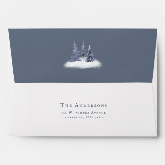 Winter Dusty Blue Woodland Chic Christmas Envelope (Back (Top Flap))