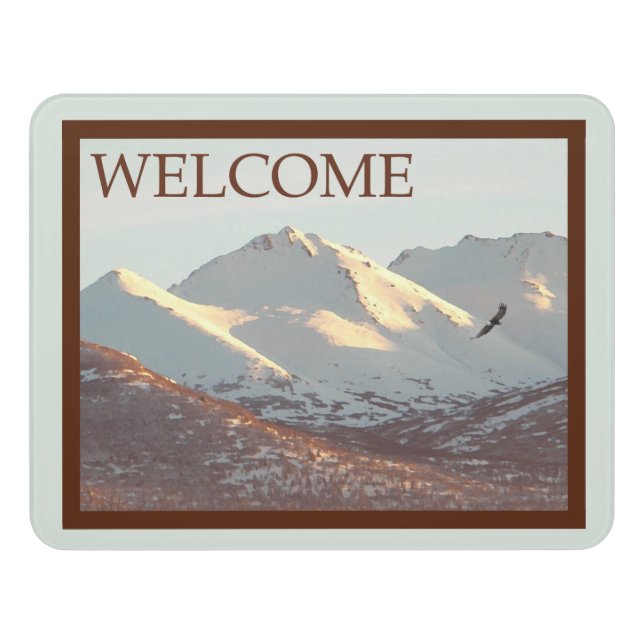 Winter Eagle And Mountains - Welcome Door Sign (Contemporary Front)