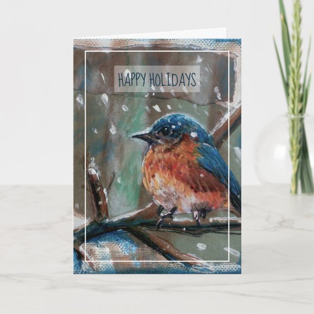 Winter Eastern BlueBird Painting Happy Holidays Ca Card (Front)