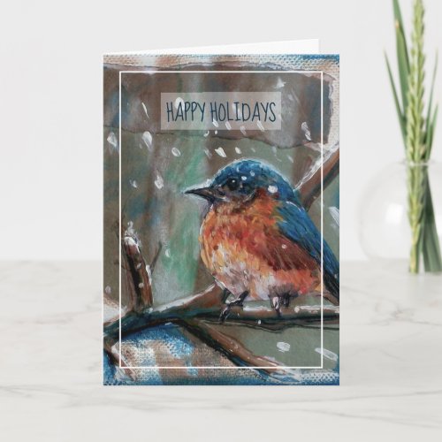 Winter Eastern BlueBird Painting Happy Holidays Ca Card