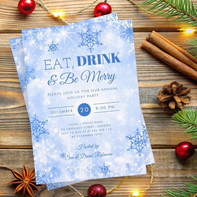 Winter "Eat & Drink" Navy Blue Holiday Christmas  Invitation (Winter "Eat & Drink" Navy Blue Holiday Christmas Invitation)