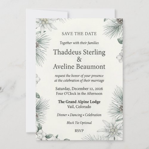 Winter Edelweiss, Pine & Berry Botanical Elegant  Invitation