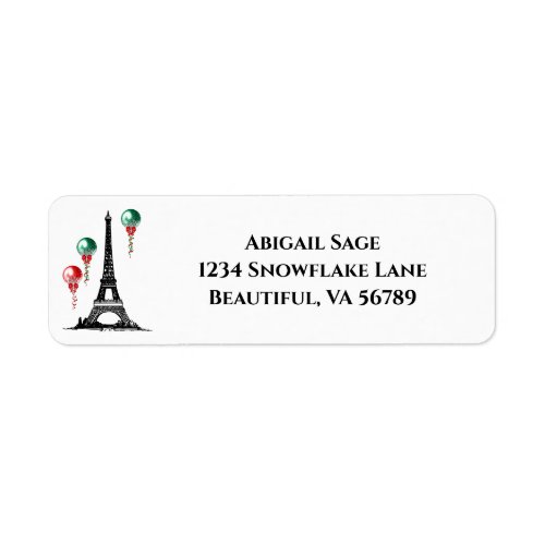 Winter Eiffel Tower Christmas Balloons Address Label