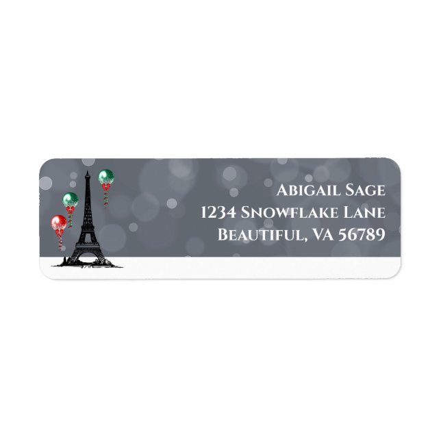 Winter Eiffel Tower, Christmas Balloons Address Label (Front)