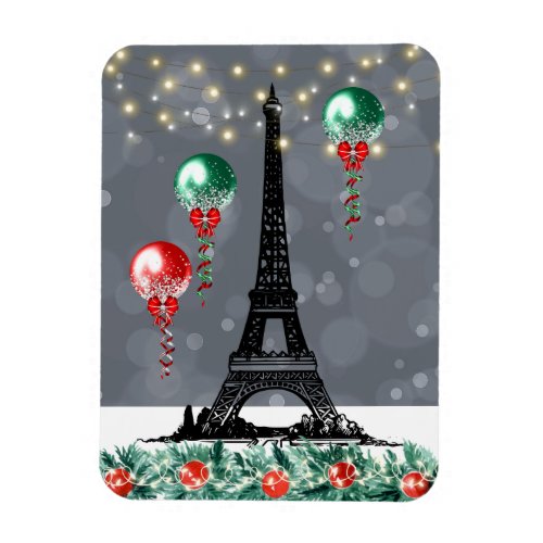 Winter Eiffel Tower Christmas Balloons Nighttime Magnet