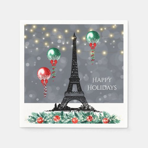 Winter Eiffel Tower Christmas Balloons Nighttime Napkins