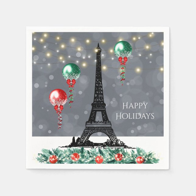 Winter Eiffel Tower, Christmas Balloons Nighttime Napkins (Front)