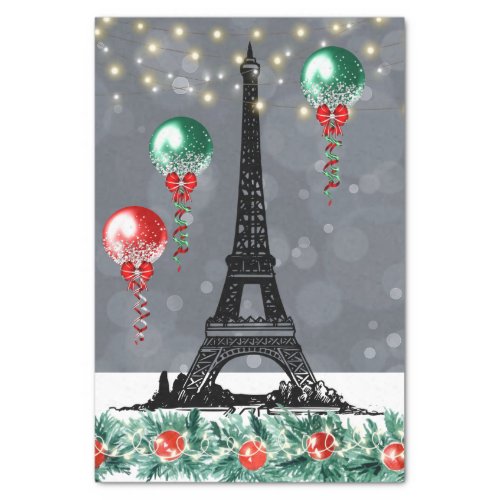 Winter Eiffel Tower Christmas Balloons Nighttime Tissue Paper