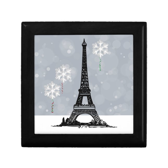 Winter Eiffel Tower, Snowflake Balloons Christmas Gift Box (Front)
