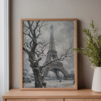 Winter Eiffel Tower Tree Branches Art Canvas Print