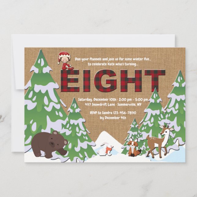 Winter Eight Birthday Party Invitation (Front)