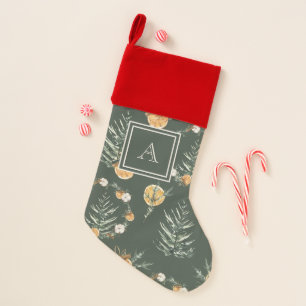 Winter Elegance: Forest Green Watercolor Monogram Christmas Stocking