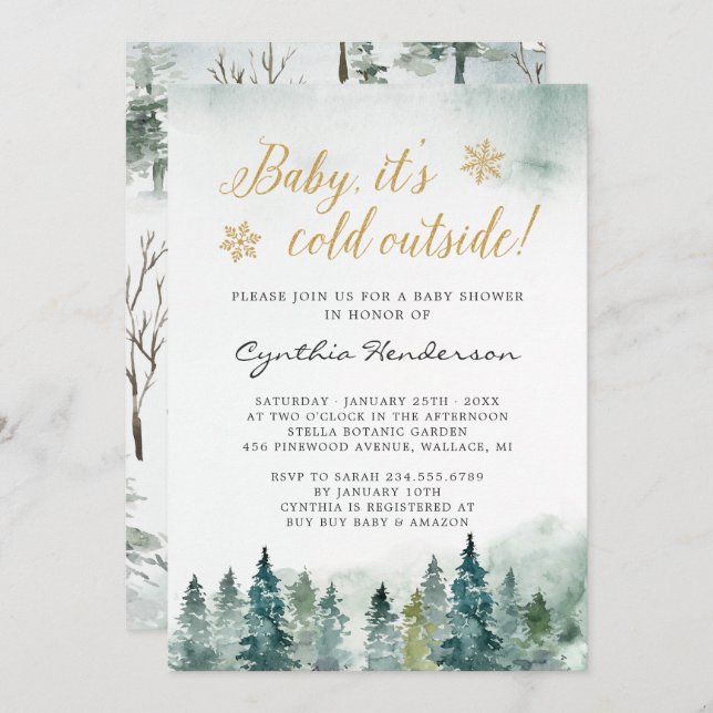 Winter Elegant Baby Shower Baby It's Cold Outside Invitation (Front/Back)