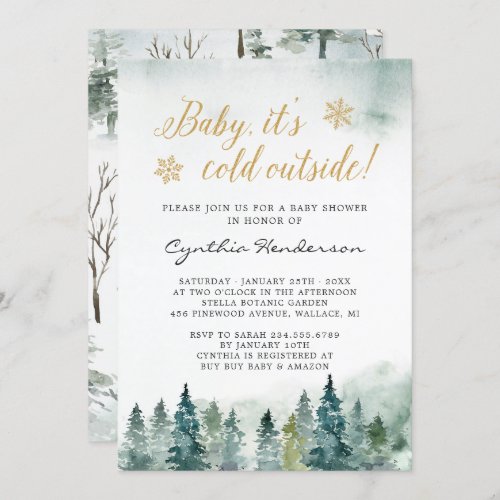 Winter Elegant Baby Shower Baby Its Cold Outside Invitation