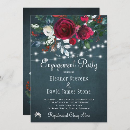 Winter elegant floral rustic engagement party invitation