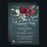 Winter elegant floral rustic engagement party invitation<br><div class="desc">Rustic elegant winter wngagement party stylish invitation template on a dark navy blue chalkboard featuring a beautiful burgundy wine and white peony roses bouquet with hunter green foliage, strings of white twinkle lights, and a chic typography script. Easy to personalize with your details! The invitation is suitable for elegant winter...</div>