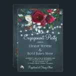 Winter elegant floral rustic engagement party invitation<br><div class="desc">Rustic elegant winter wngagement party stylish invitation template on a dark navy blue chalkboard featuring a beautiful burgundy wine and white peony roses bouquet with hunter green foliage, strings of white twinkle lights, and a chic typography script. Easy to personalize with your details! The invitation is suitable for elegant winter...</div>