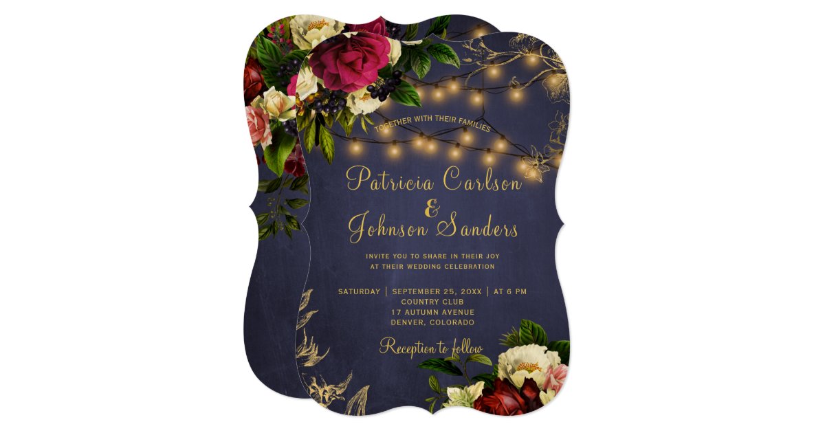 Winter elegant gold navy burgundy wedding invitation | Zazzle.com