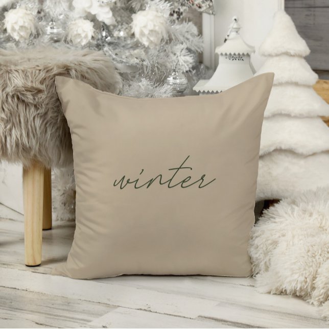 Winter • Elegant Minimalist Taupe Christmas Throw Pillow (Creator Uploaded)