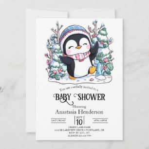 Winter Elegant Penguin Baby Shower Invitation