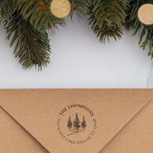 Winter Elegant Pine_trees Custom Name Address Self_inking Stamp