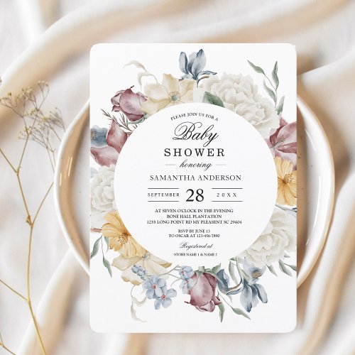 Winter Elegant Watercolor Flowers Frame  Invitation