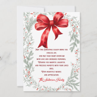 Winter Elegant Watercolor Red Bow Christmas Holiday Card