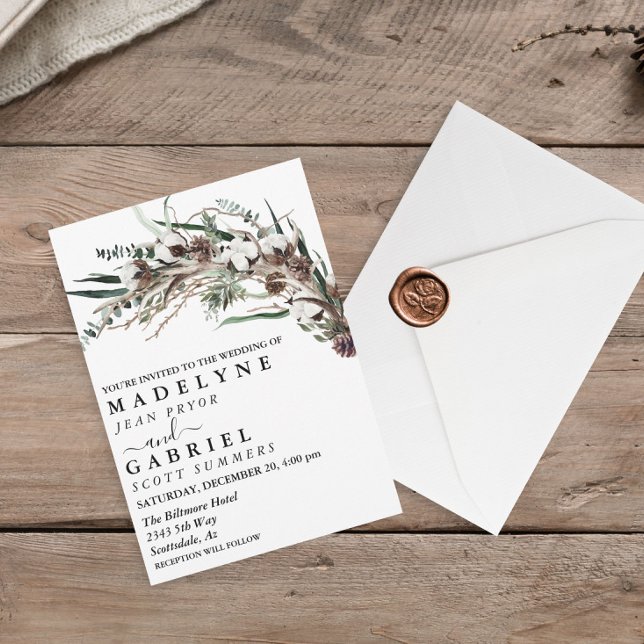 Winter Elegant Watercolor Wedding Cotton Invitation (Creator Uploaded)