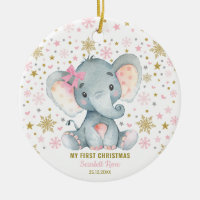 Winter Elephant 1st Christmas Snowflake Baby Girl
