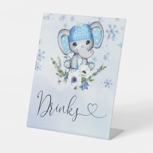 Winter Elephant Baby Shower Drinks  Pedestal Sign