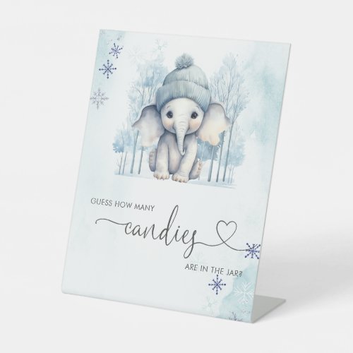 Winter Elephant Baby Shower Guess How Many Game Pedestal Sign