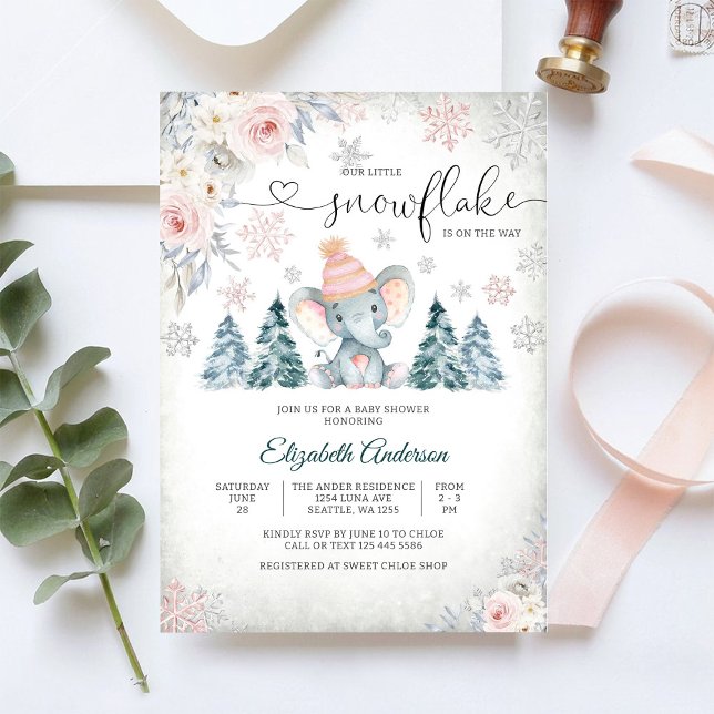 Winter Elephant Baby Shower Invitation (Creator Uploaded)