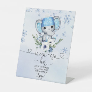 Winter Elephant Baby Shower Mom-osa Bar Pedestal S Pedestal Sign