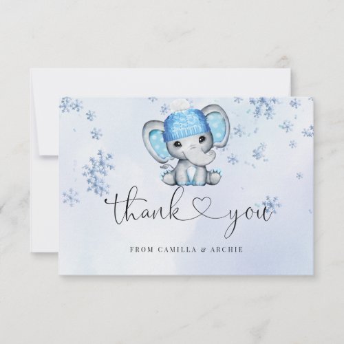 Winter Elephant Baby Shower Thank You Card