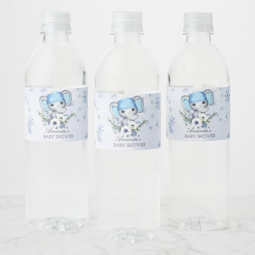 Winter Elephant Baby Shower  Water Bottle Label