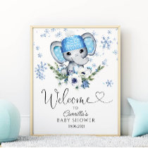 Winter Elephant Baby Shower Welcome Poster
