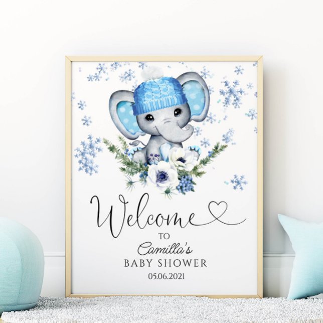Winter Elephant Baby Shower Welcome Poster (Creator Uploaded)