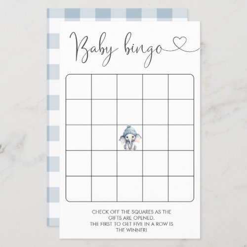 Winter Elephant Boy Baby  Bingo Game