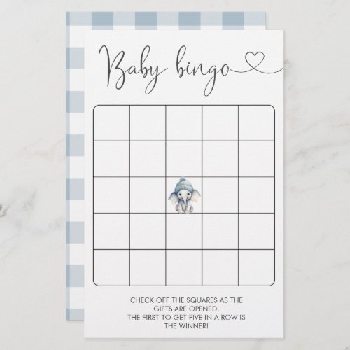 Winter Elephant Boy Baby  Bingo Game
