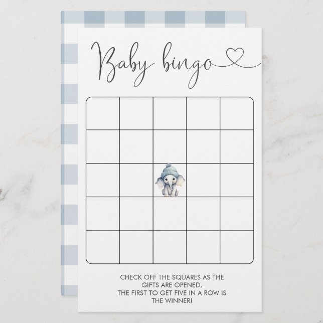 Winter Elephant Boy Baby  Bingo Game (Front/Back)