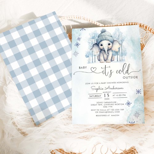 Winter Elephant Boy Baby Its Cold Outside  Invitation