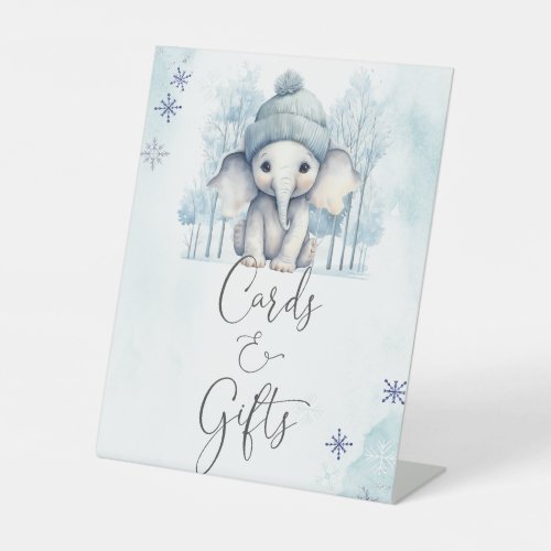 Winter Elephant Boy  Baby Shower Cards and Gifts Pedestal Sign