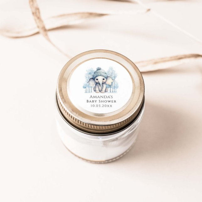  Winter Elephant Boy Baby Shower Classic Round Sticker (Creator Uploaded)