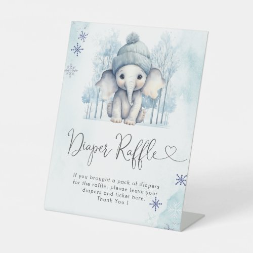 Winter Elephant Boy  Baby Shower Diaper Raffle Pedestal Sign